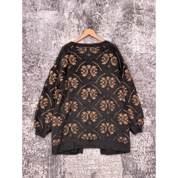 Anthropologie Sweater OS One Size Women Maeve Brown Gold Metallic Fuzzy Cardigan - Picture 3 of 8